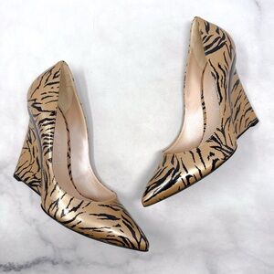 NEW Casadei Vintage Y2K Tiger Patent Leather Pointed Toe Wedge Heel Pumps Retro